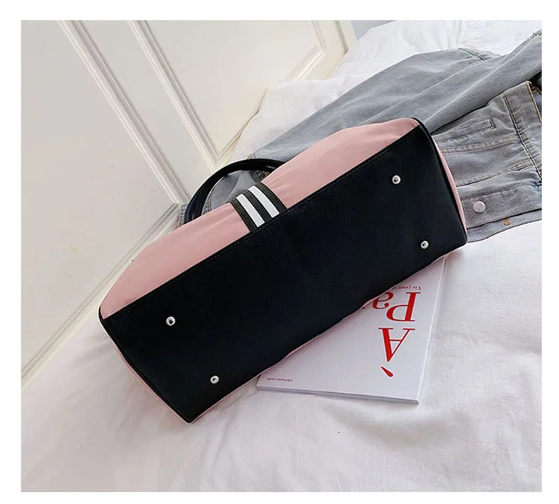Striped nylon travel duffel bag large capacity waterproof multi-pocket - product image