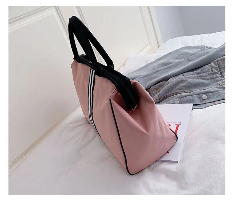 Striped nylon travel duffel bag large capacity waterproof multi-pocket - product image