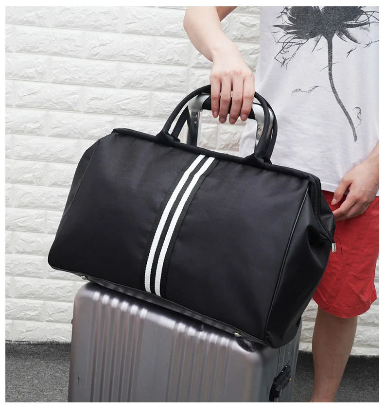 Striped nylon travel duffel bag large capacity waterproof multi-pocket - product image