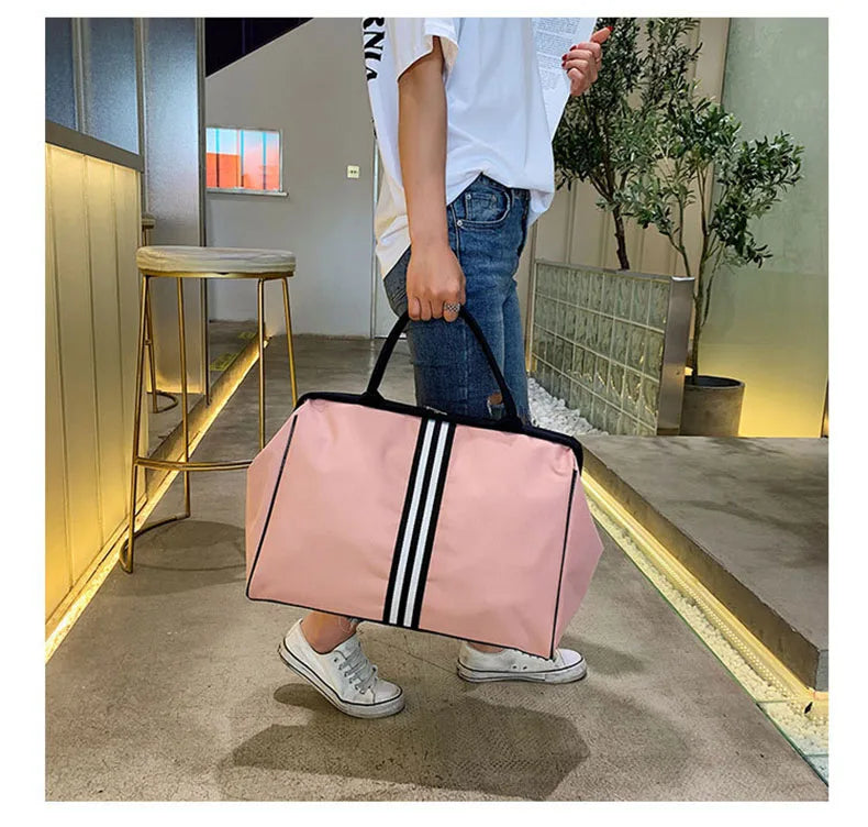 Striped nylon travel duffel bag large capacity waterproof multi-pocket - product image