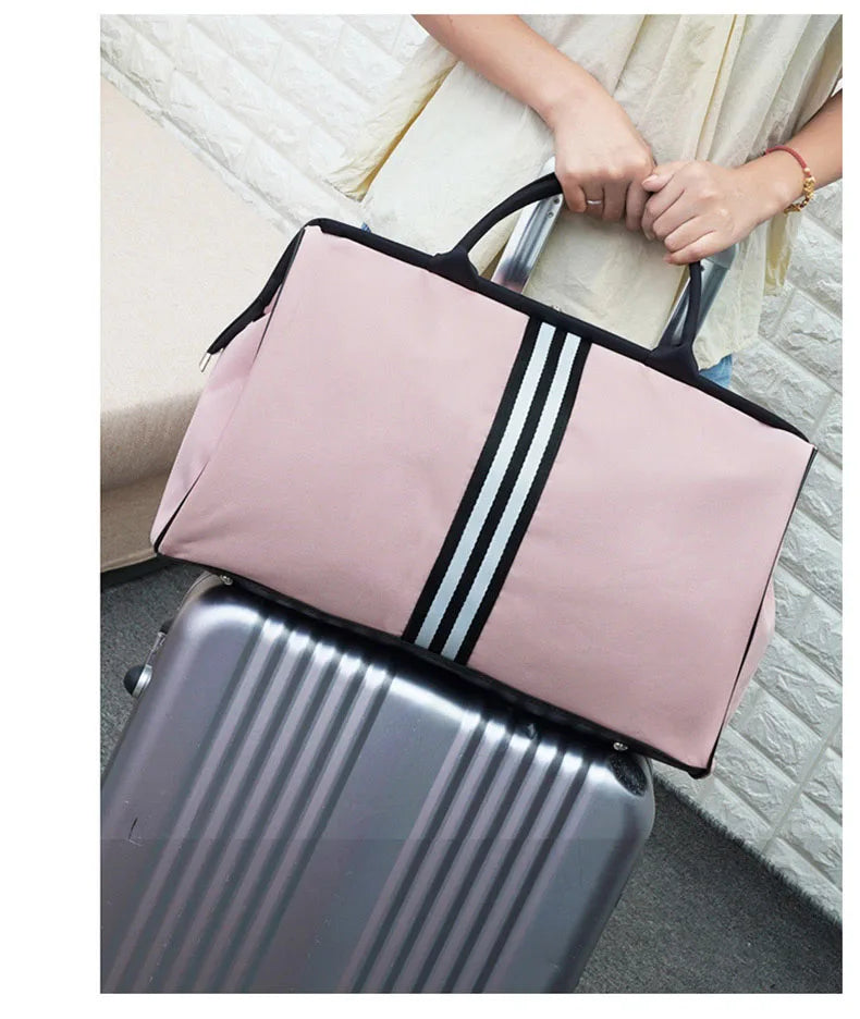 Striped nylon travel duffel bag large capacity waterproof multi-pocket - product image