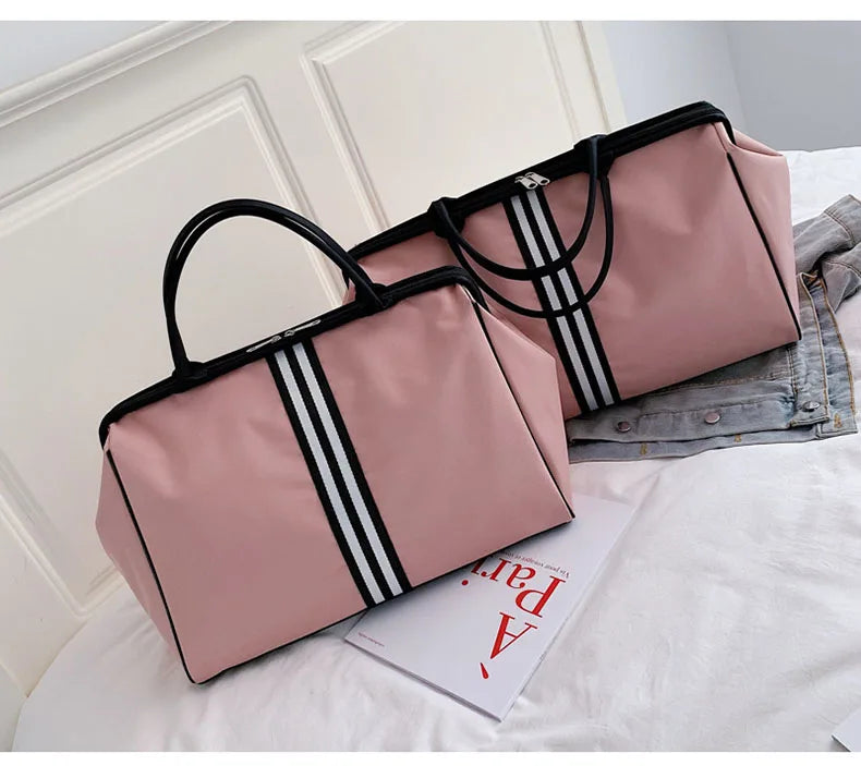Striped nylon travel duffel bag large capacity waterproof multi-pocket - product image