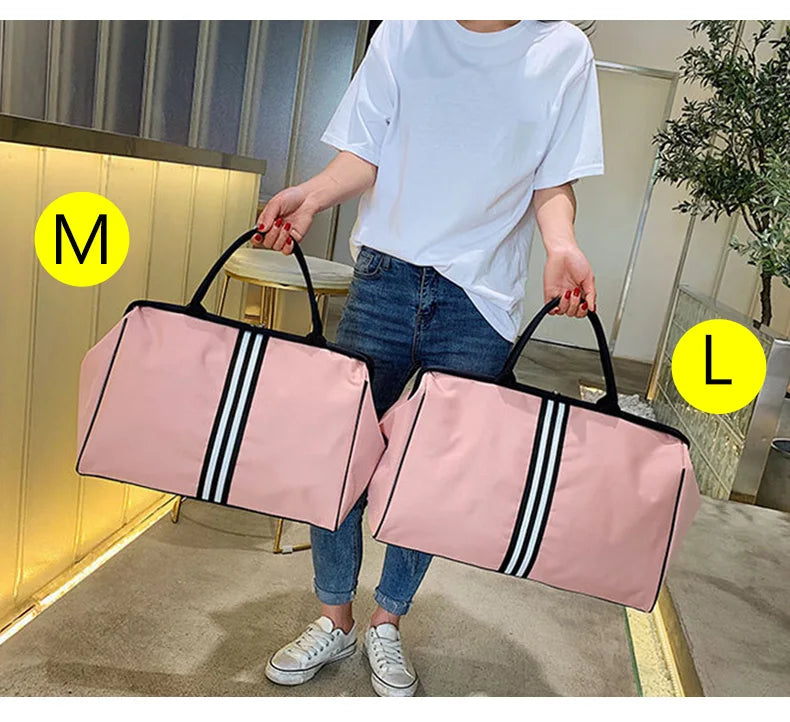 Striped nylon travel duffel bag large capacity waterproof multi-pocket - product image