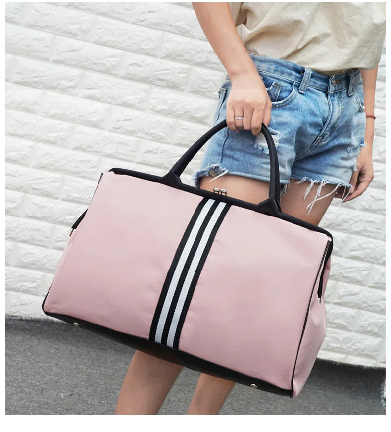 Striped nylon travel duffel bag large capacity waterproof multi-pocket - product image