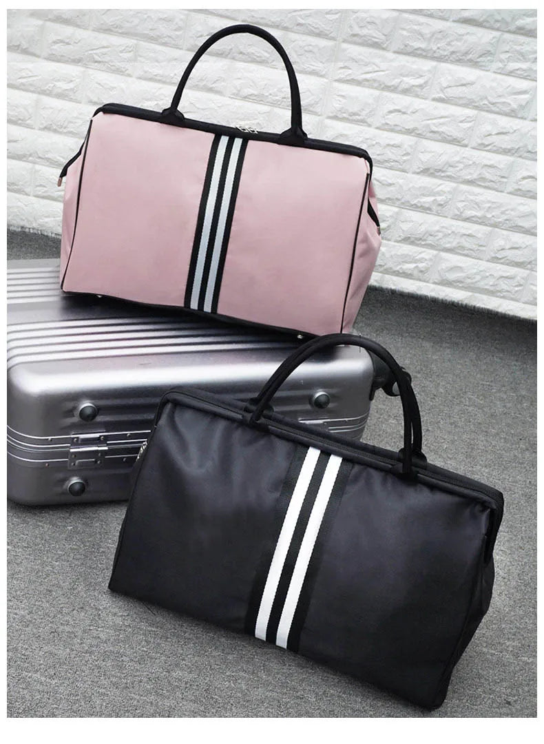 Striped nylon travel duffel bag large capacity waterproof multi-pocket - product image