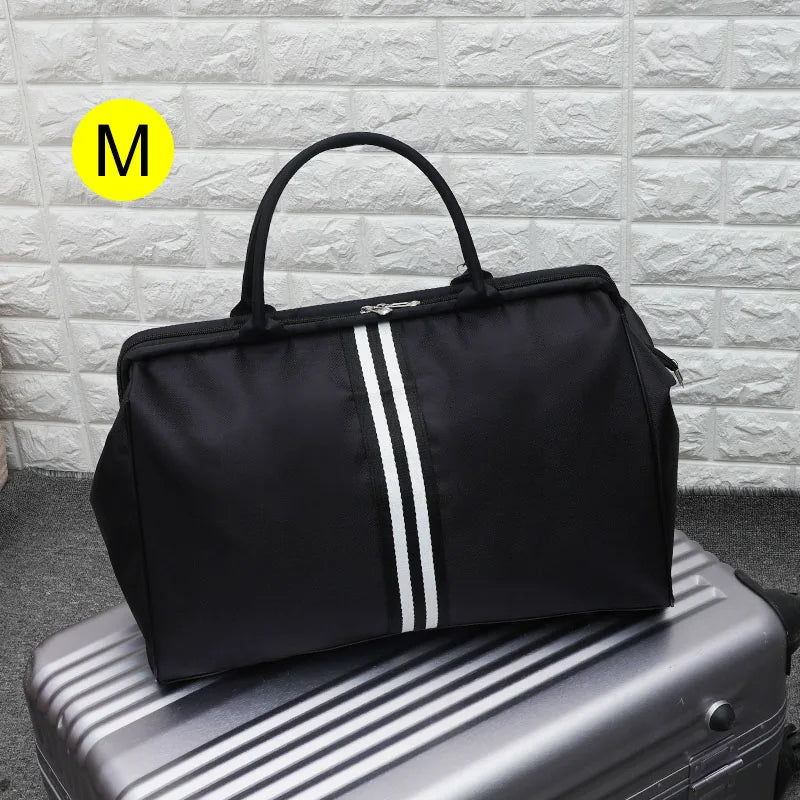 Striped nylon travel duffel bag large capacity waterproof multi-pocket - product image
