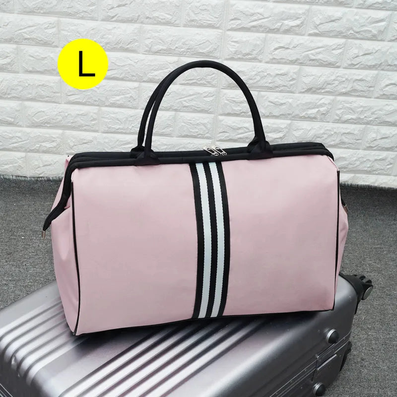 Striped nylon travel duffel bag large capacity waterproof multi-pocket - product image