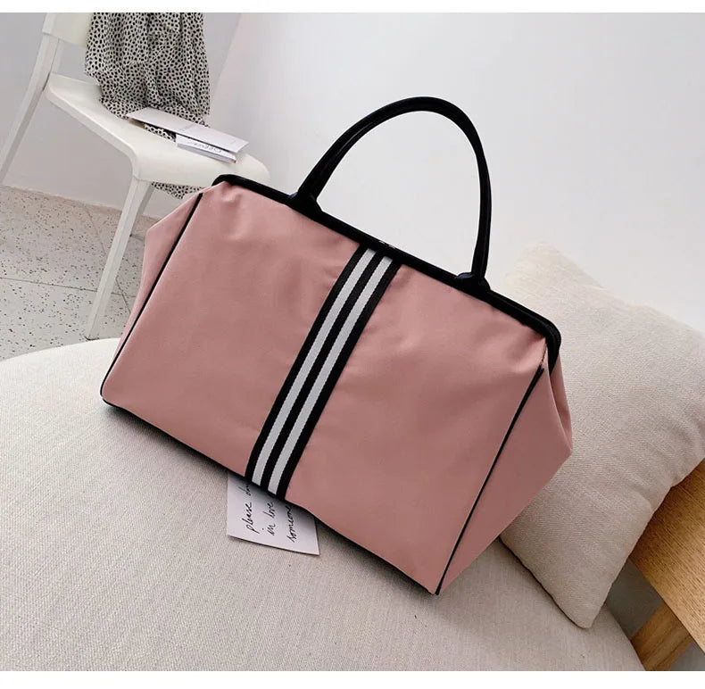 Striped nylon travel duffel bag large capacity waterproof multi-pocket - product image