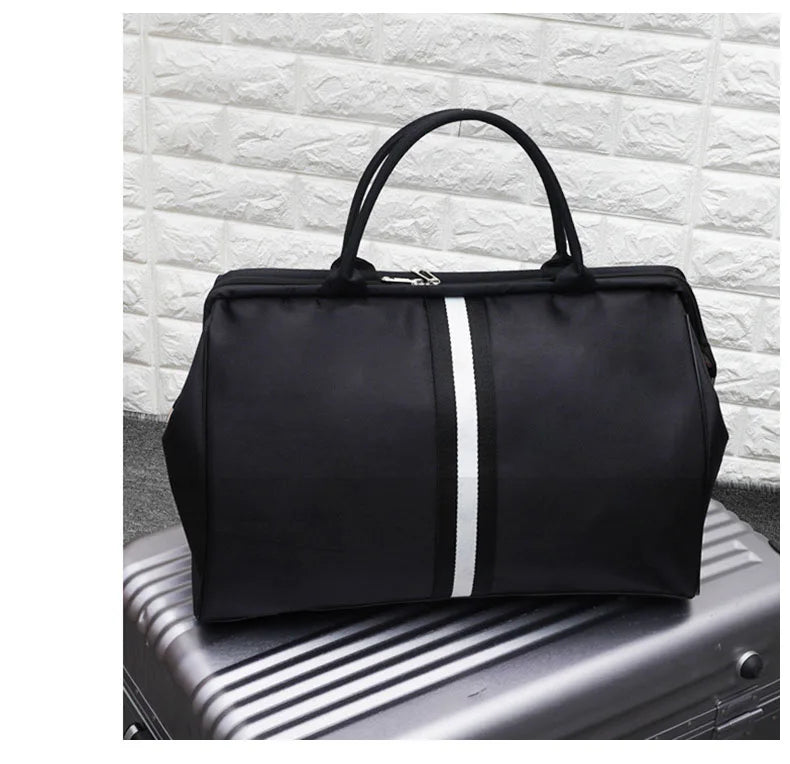 Striped nylon travel duffel bag large capacity waterproof multi-pocket - product image