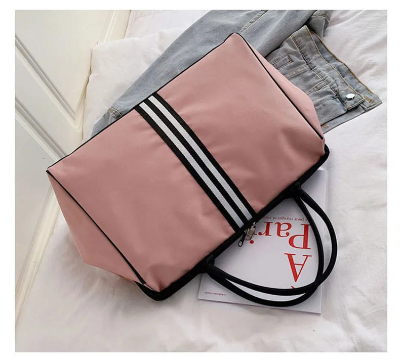 Striped nylon travel duffel bag large capacity waterproof multi-pocket - product image