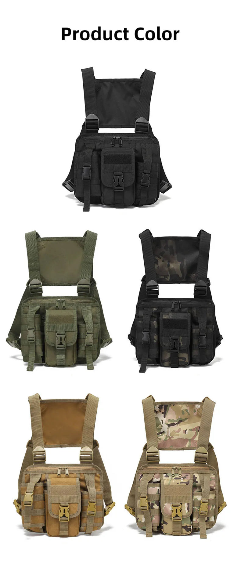 Tactical climbing chest bag oxford large storage molle system detachable strap - product image