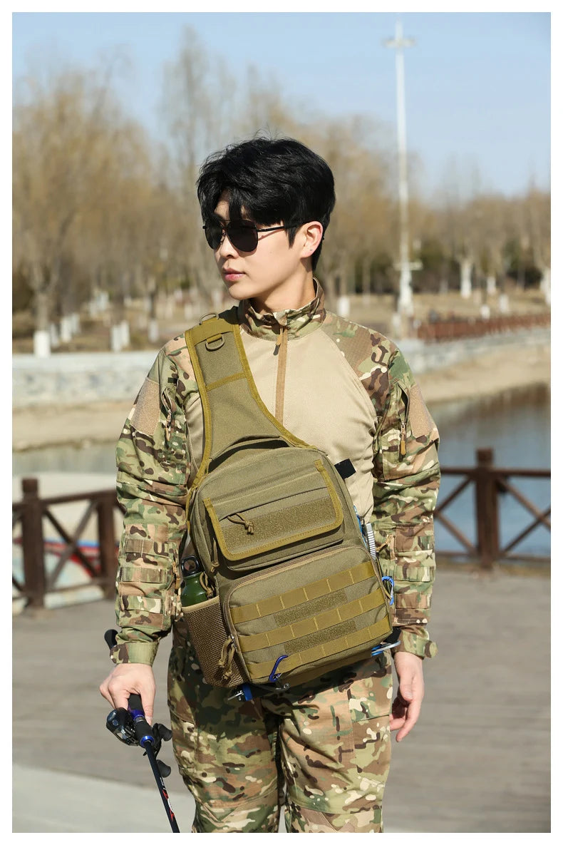 Tactical climbing chest bag oxford rod holder large capacity molle system - product image