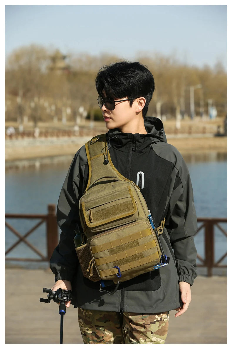 Tactical climbing chest bag oxford rod holder large capacity molle system - product image