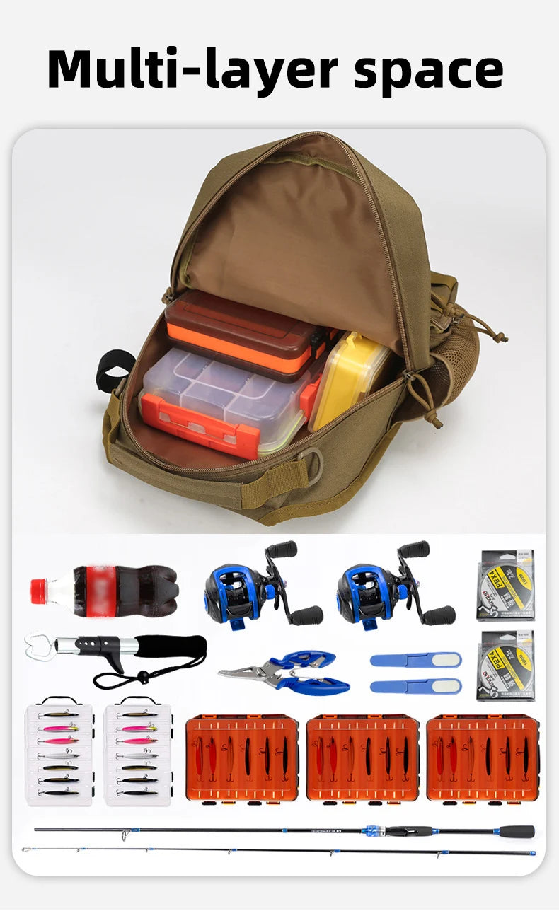 Tactical climbing chest bag oxford rod holder large capacity molle system - product image