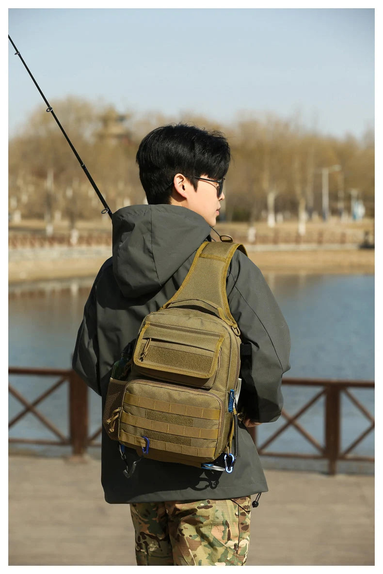 Tactical climbing chest bag oxford rod holder large capacity molle system - product image