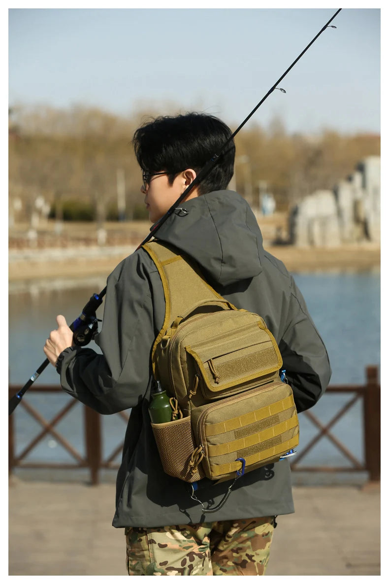 Tactical climbing chest bag oxford rod holder large capacity molle system - product image