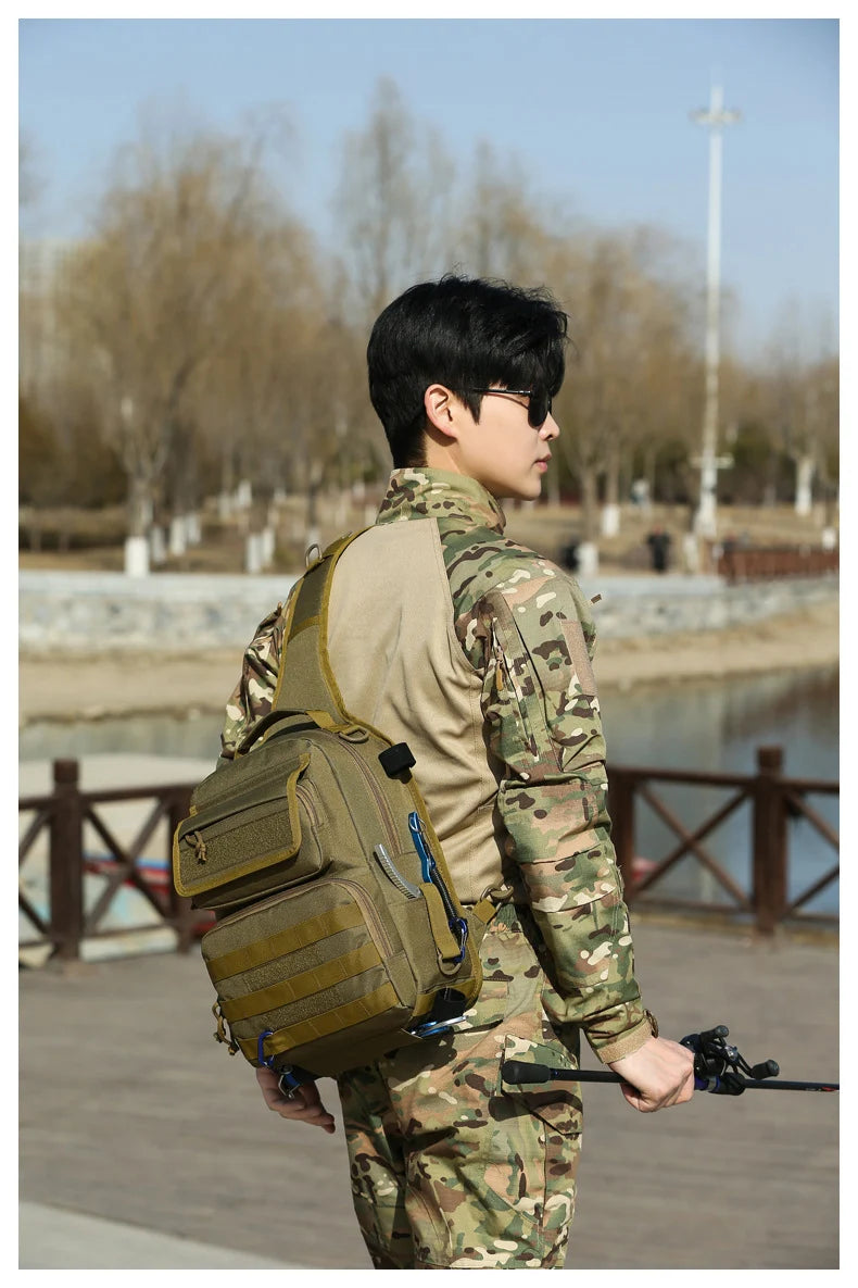 Tactical climbing chest bag oxford rod holder large capacity molle system - product image