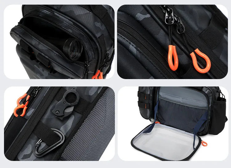 Tactical fishing climbing chest bag with rod holder large capacity oxford - product image