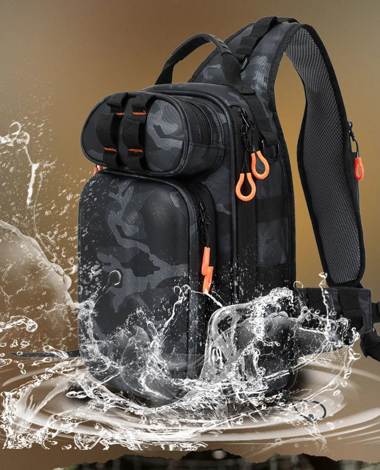 Tactical fishing climbing chest bag with rod holder large capacity oxford - product image