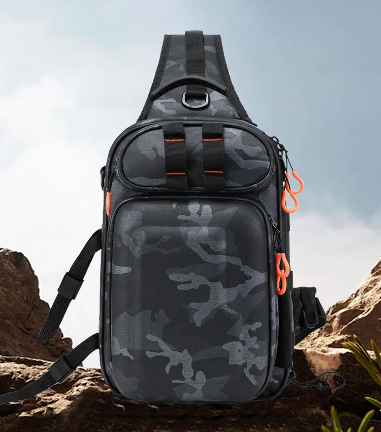 Tactical fishing climbing chest bag with rod holder large capacity oxford - product image