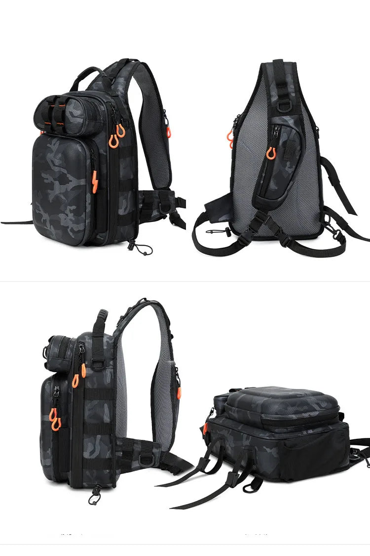 Tactical fishing climbing chest bag with rod holder large capacity oxford - product image