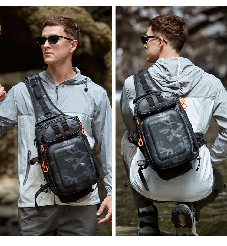 Tactical fishing climbing chest bag with rod holder large capacity oxford - product image