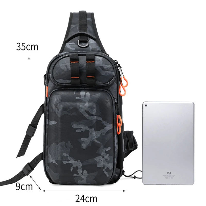 Tactical fishing climbing chest bag with rod holder large capacity oxford - product image