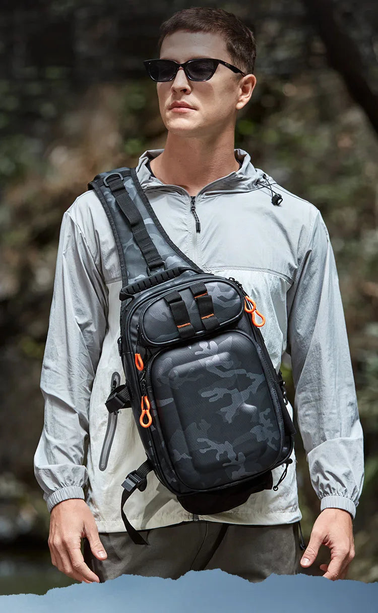 Tactical fishing climbing chest bag with rod holder large capacity oxford - product image