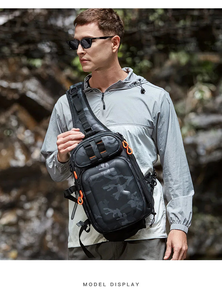 Tactical fishing climbing chest bag with rod holder large capacity oxford - product image
