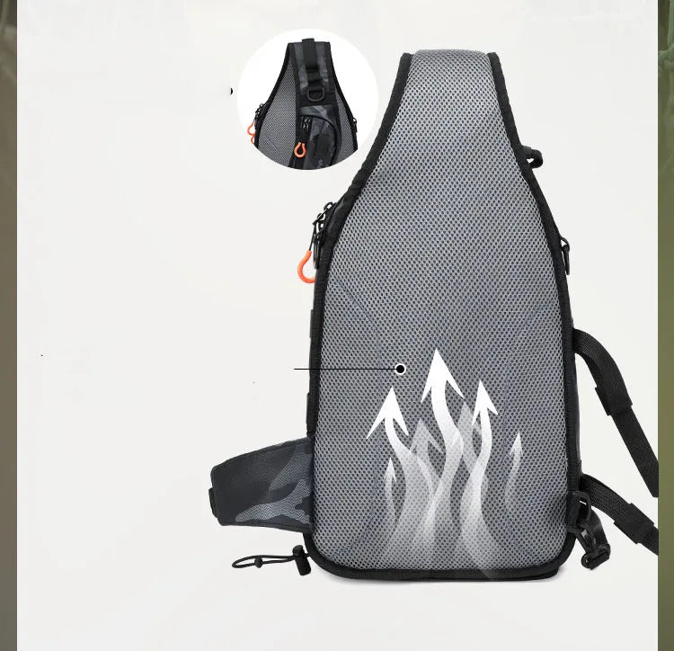 Tactical fishing climbing chest bag with rod holder large capacity oxford - product image