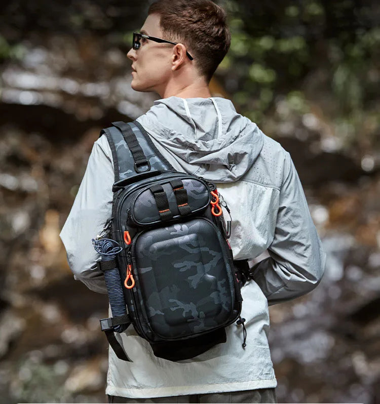 Tactical fishing climbing chest bag with rod holder large capacity oxford - product image
