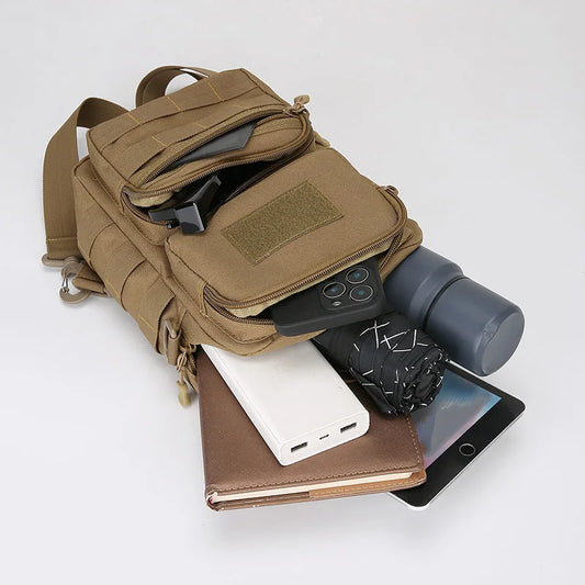 Tactical nylon chest bag adjustable multi-compartment crossbody fanny pack - product image
