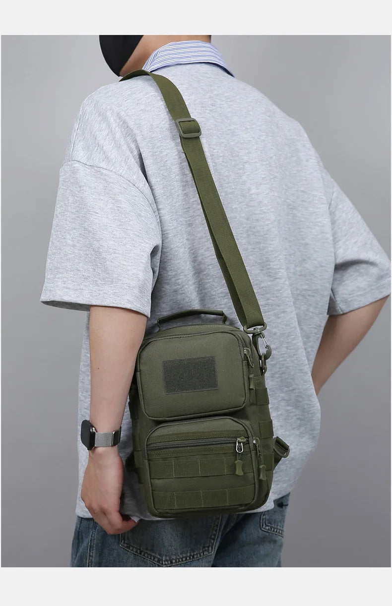 Tactical nylon chest bag adjustable multi-compartment crossbody fanny pack - product image