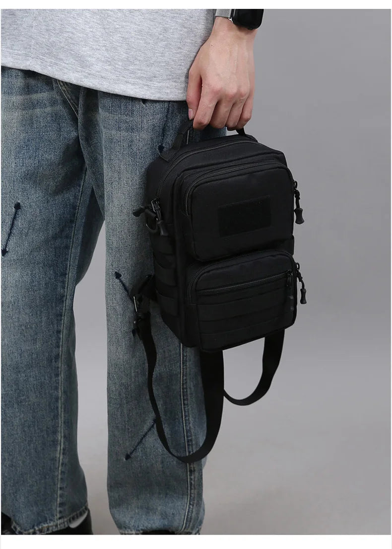Tactical nylon chest bag adjustable multi-compartment crossbody fanny pack - product image