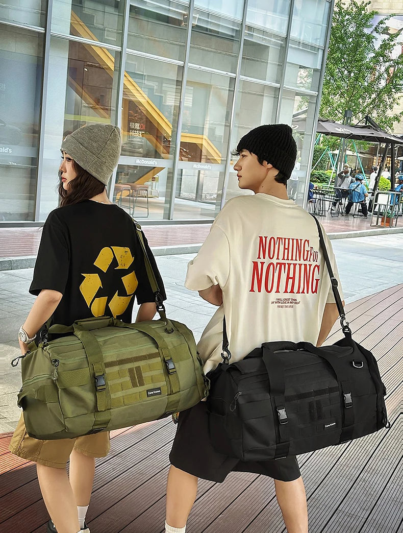 Tactical nylon gym duffel bag with shoe pocket and wet dry separation - product image