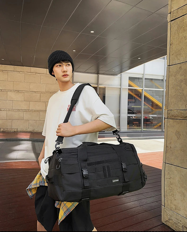 Tactical nylon gym duffel bag with shoe pocket and wet dry separation - product image