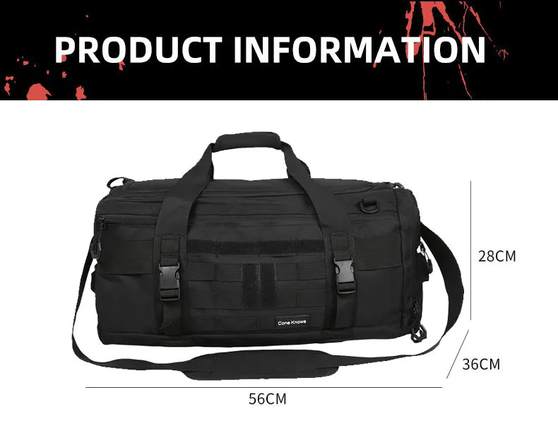 Tactical nylon gym duffel bag with shoe pocket and wet dry separation - product image