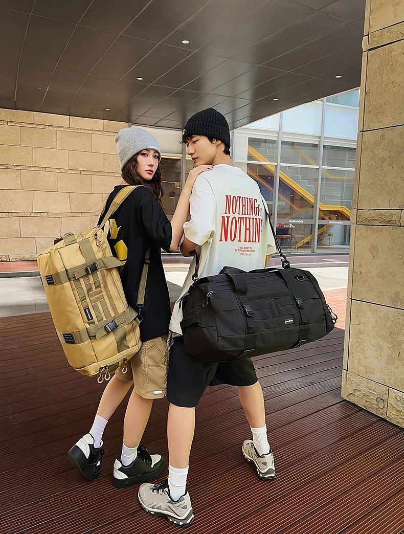 Tactical nylon gym duffel bag with shoe pocket and wet dry separation - product image