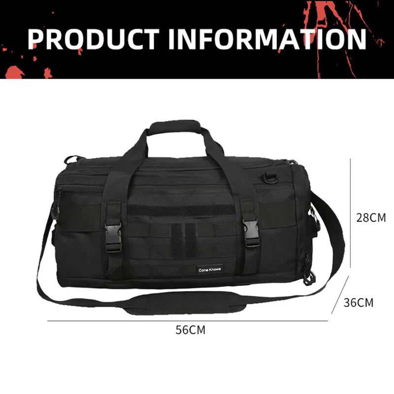 Tactical nylon gym duffel bag with shoe pocket and wet dry separation - product image