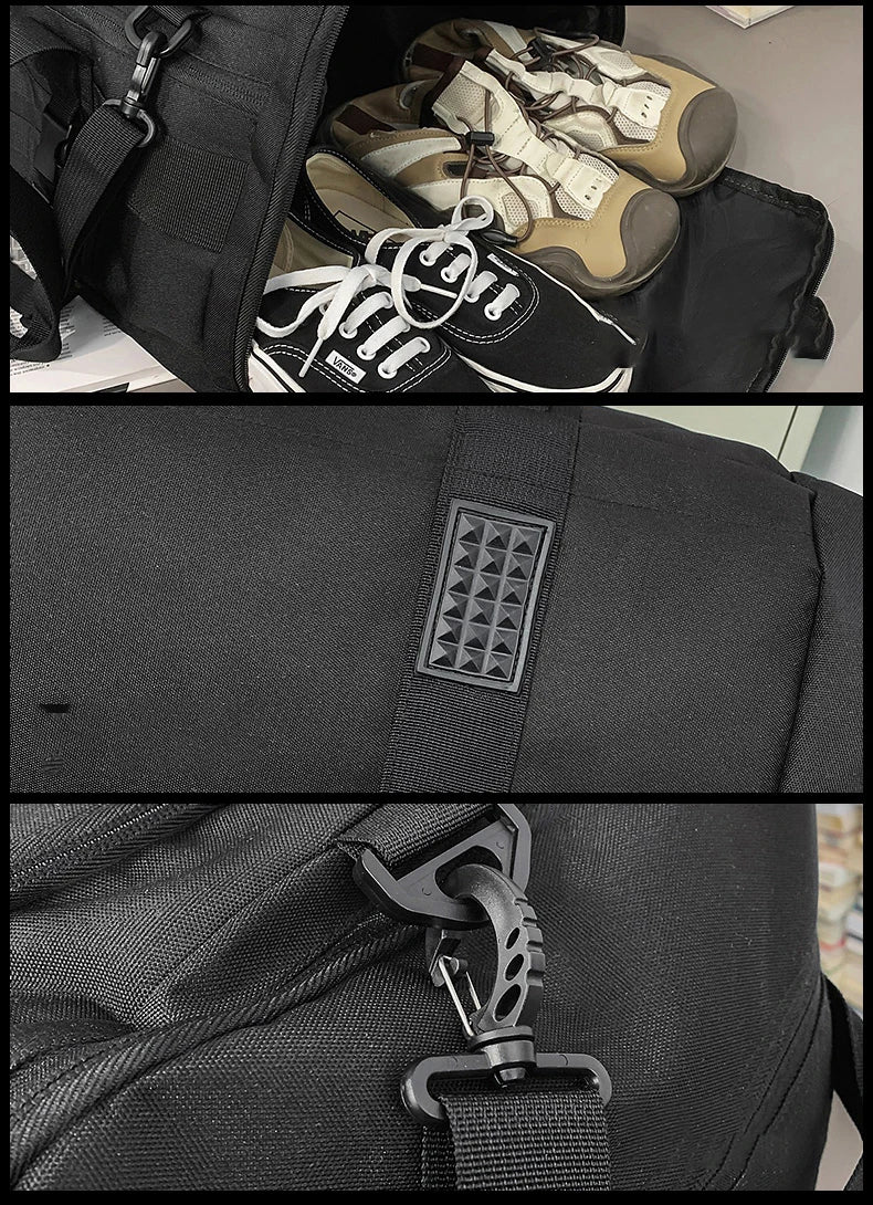Tactical nylon gym duffel bag with shoe pocket and wet dry separation - product image
