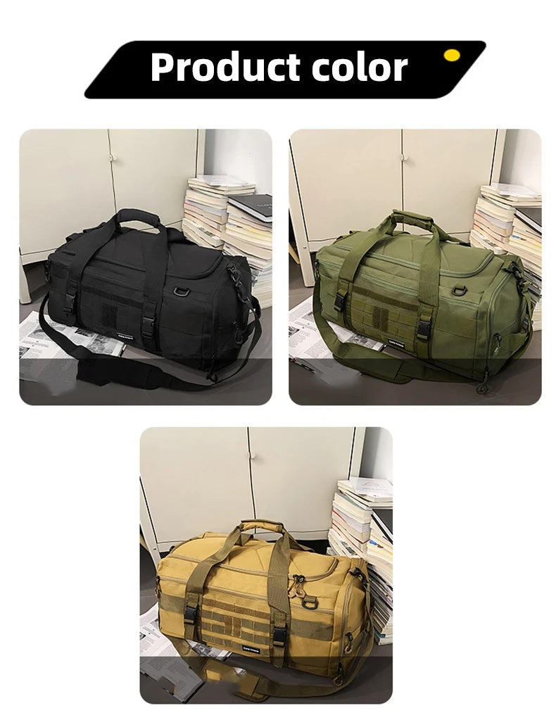 Tactical nylon gym duffel bag with shoe pocket and wet dry separation - product image