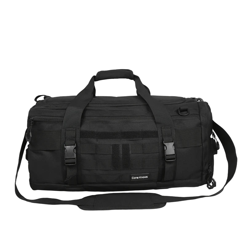 Tactical nylon gym duffel bag with shoe pocket and wet dry separation - product image