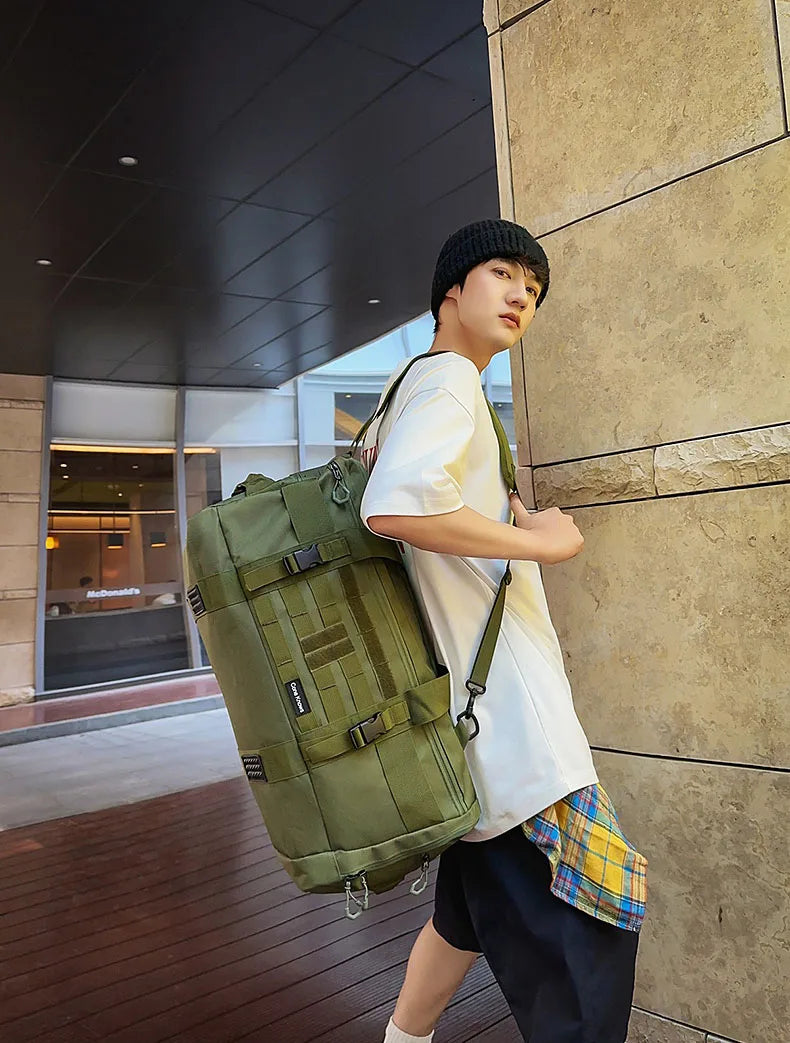 Tactical nylon gym duffel bag with shoe pocket and wet dry separation - product image