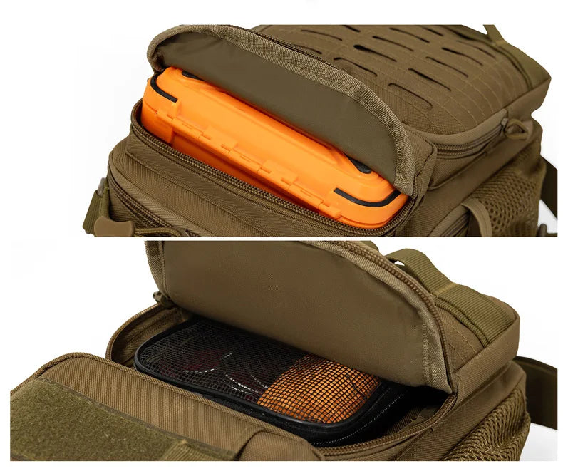 Tactical oxford chest bag large capacity molle system fishing rod holder - product image