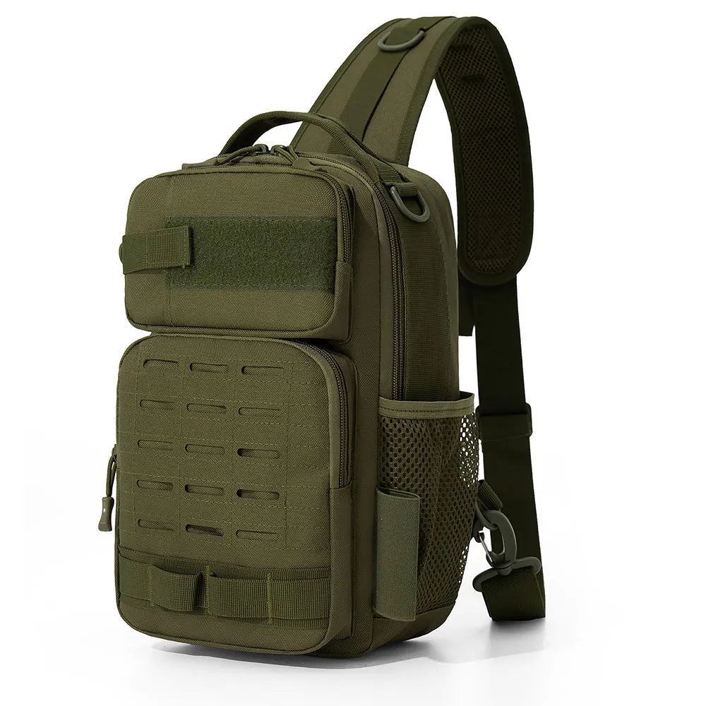 Tactical oxford chest bag large capacity molle system fishing rod holder - product image