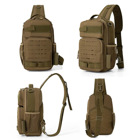 Tactical oxford chest bag large capacity molle system fishing rod holder - product image