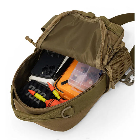 Tactical oxford chest bag large capacity molle system fishing rod holder - product image