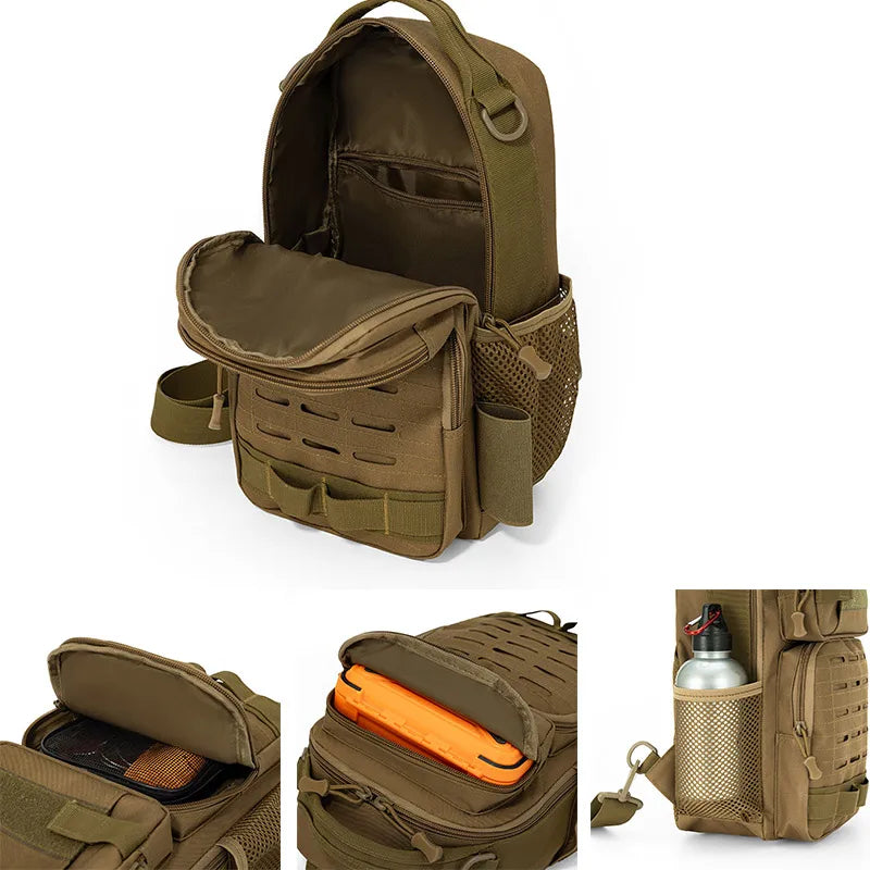 Tactical oxford chest bag large capacity molle system fishing rod holder - product image