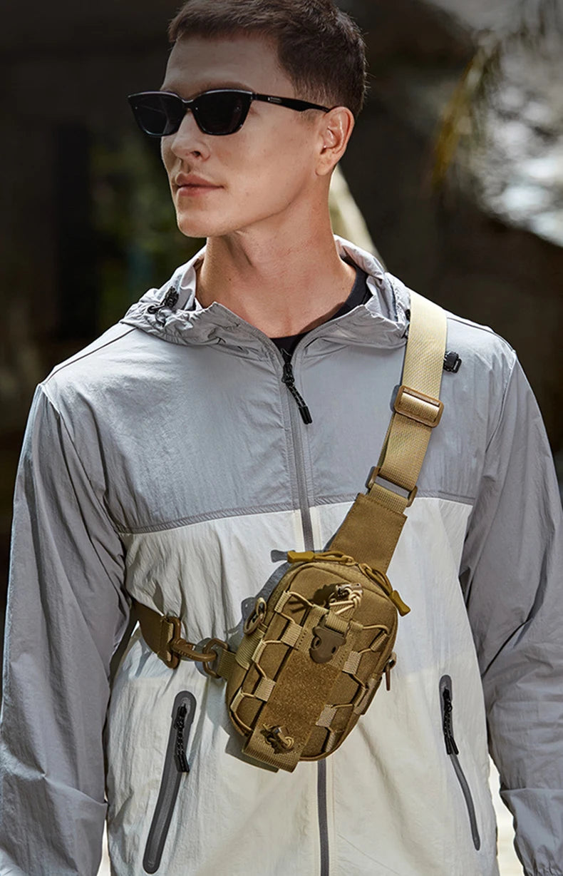 Tactical oxford sling chest bag water-resistant multi-pocket molle system - product image