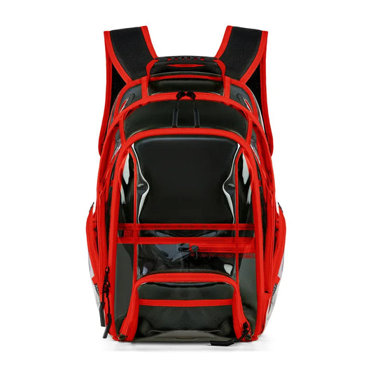 Transparent pvc backpack with multi-compartment storage and trolley sleeve - product image
